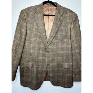 Jack Victor Men Brown Wool Sport Coat Blazer Jacket Check Plaid 46R EUC